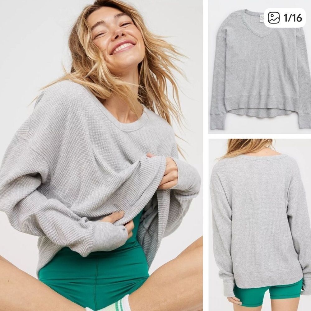 Aerie Offline Wow Waffle Oversized T-Shirt Heather Grey